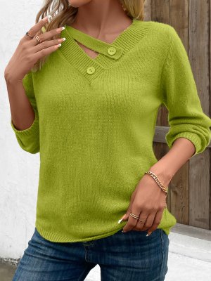 Avocado Green Asymmetrical Neck Long Sleeve Sweater