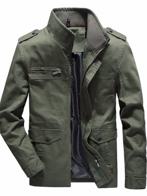 Men's Lightweight Jacket Summer Jacket Jacket Daily Going out Weekend Standing Collar Military Jacket Outerwear Solid Colored Black Army Green Khaki