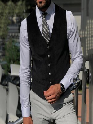 Men's Vest Waistcoat Daily Wear Vacation Going out Fashion Basic Spring &  Fall Button Polyester Comfortable Plain Single Breasted V Neck Regular Fit Black Coffee Vest