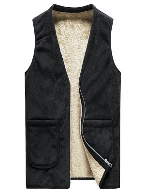 Men's Cashmere Vest Fleece Jacket Winter Wool Vest Male Cotton Padded Vests Warm Waistcoats Outerwear Top Grey 2 L