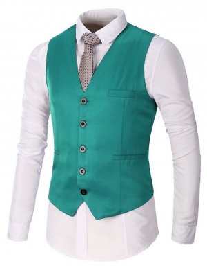 Men's Vest Waistcoat Wedding Office & Career Bar events Stylish Business Spring Fall Button Pocket 95% Cotton Breathable Soft Comfortable Plain Single Breasted V Neck Regular Fit milk white Black Red