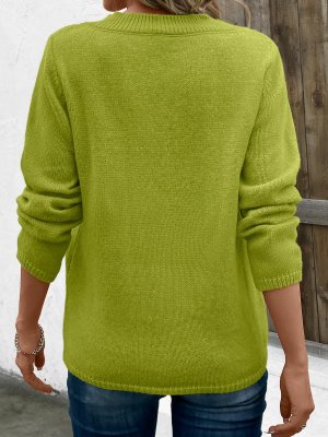 Avocado Green Asymmetrical Neck Long Sleeve Sweater