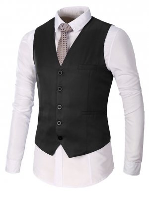 Men's Vest Waistcoat Wedding Office & Career Bar events Stylish Business Spring Fall Button Pocket 95% Cotton Breathable Soft Comfortable Plain Single Breasted V Neck Regular Fit milk white Black Red