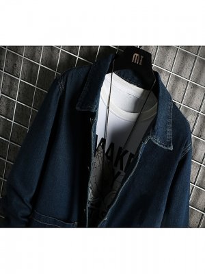 Men's Jean Jacket Denim Jacket Street Stage Wearproof Basic Fall & Winter Solid / Plain Color Casual Lapel Regular Black Blue Jacket