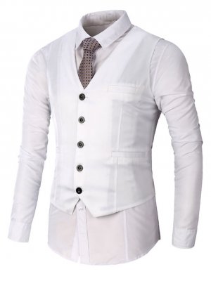 Men's Vest Waistcoat Wedding Office & Career Bar events Stylish Business Spring Fall Button Pocket 95% Cotton Breathable Soft Comfortable Plain Single Breasted V Neck Regular Fit milk white Black Red