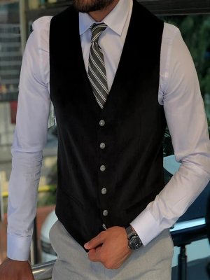 Men's Vest Waistcoat Daily Wear Vacation Going out Fashion Basic Spring &  Fall Button Polyester Comfortable Plain Single Breasted V Neck Regular Fit Black Coffee Vest